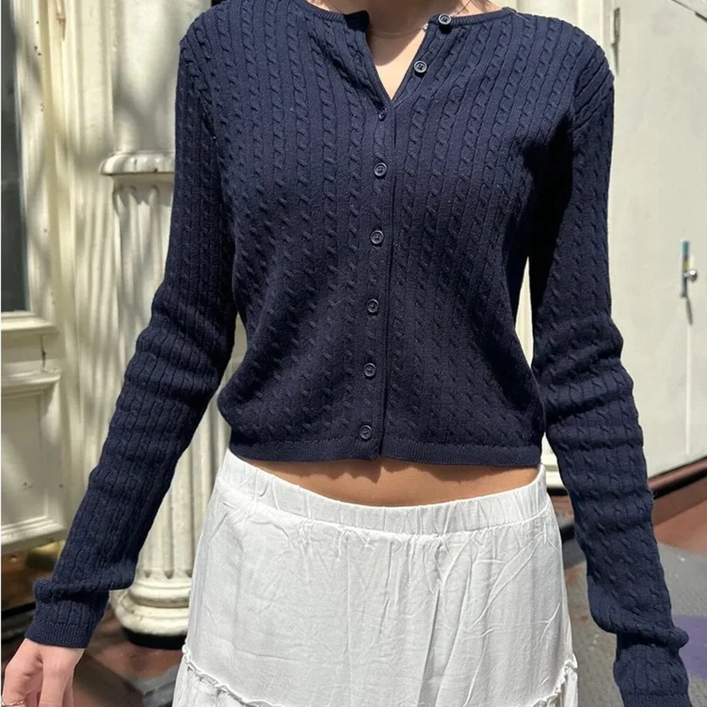 Brandy Melville Zoe Navy Blue Cable Knit Cardigan Sweater BN - Picture 2 of 6